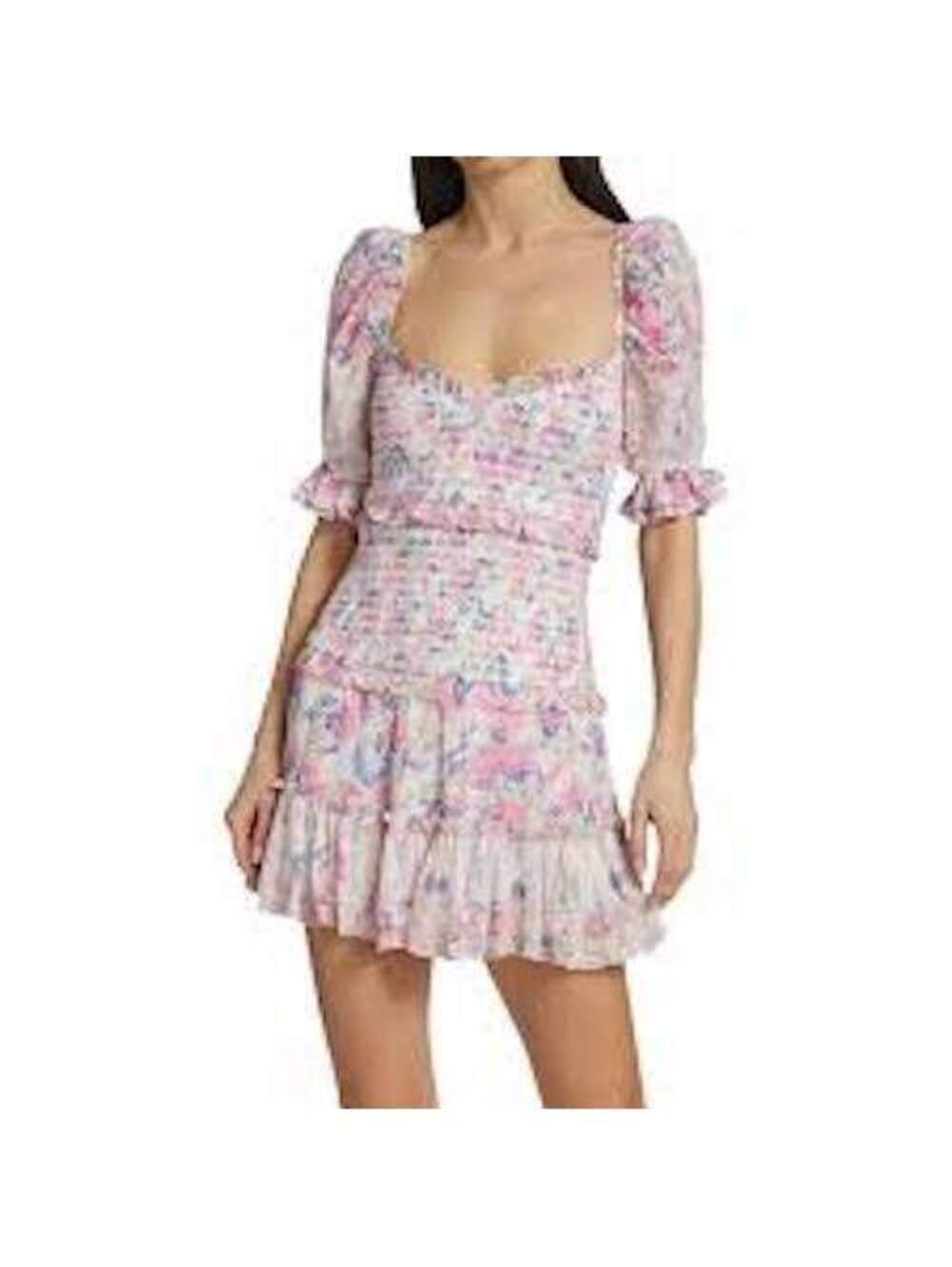 Hemant & Nandita Women's Pink White Smocked Floral Mini Dress Size S/M